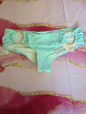 Victoria's Secret Aqua/ Green Bikini Bottom with Gold Ring Accents